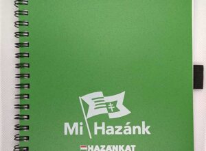 A5 green notebook with Our Country logo and inscription